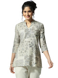 Libas Women'S Linen Floral Straight Kurti (58164 Off White