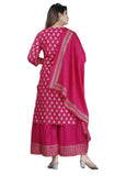 Anni Designer Women'S Rayon Foil Printed Straight Kurta With Palazzos & Dupatta (Amisha Red_M_Pink_Medium),Pink,M,Rayon,Straight,Scarf