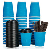 DAILYPACK 12 oz Coffee Cups with Lids and Straws, 100 Count Insulated Ripple Wall Paper Hot Coffee Cups with Lids, To Go cups wi