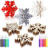 Blosssound 48 Pcs Winter Crafts Set 36 Pcs 3D Wood Snowflake Cutouts Wooden Unfinished Snowflake Slices to Paint with 12 Colored