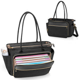 LUXJA Teacher Tote Bag with Accordion File Pocket, Teacher Bag for Women with 15.6 Inch Laptop Compartment, Black