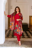 Anni Designer Women'S Rayon Viscose Straight Printed Kurta With Pant & Dupatta (Uranchu Red_Xl_Red_X-Large),Red,XL,,,