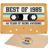 Retro 40th Birthday Card for Men Women, Unique 40th Birthday Gifts for Him Her, Cassette Tape Card for Bday Decoration, Best Vin