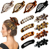 12 Pcs Tortoiseshell Flat Hair Clips, YINGFENG Flat Claw Clip for Women, Bright Non-Slip Flower Claw Clips for Thin Thick Hair,