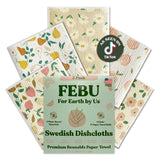 FEBU Swedish Dishcloths for Kitchen | 5 Pack Faded Summer Reusable Paper Towels Washable | Swedish Dish Towels | Non-Scratch Cel