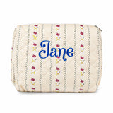 MT WORLD Cotton Floral Makeup Bag Personalized Travel Toiletry Bag with Embroidered Name Large Quilted Cosmetic Pouches for Wome