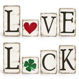Whaline 4Pcs St. Patricks Day Wood Block Sign Rustic Shamrock Luck Love Heart Table Centerpiece Clover Farmhouse Double-Sided T