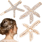 PAGOW 3 PCS Starfish Hair Clips, Gold Pearls Rhinestone Hair Clips, Crystal Sea Star Ponytail Holder, Faux Pearl Crystal Wedding