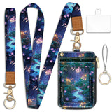 Forest Firefly Lanyard Wallet with ID Badge Holder, Floral Small RFID Wallet Women Keychain Wristlet, Slim Credit Card Holder wi