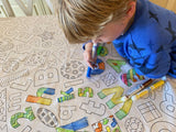 Learning Fun Design - Rectangle Tablecloth 60 X84- Interactive Coloring Tablecloth for Kids - Poly/Cotton Fabric - Washabl