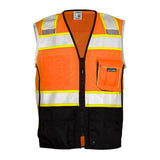 Kishigo Unisex High Visibility Reflective Premium Black Series Black Bottom Vest 1516, Zipper Closure, Polyester, ANSI 107 Type