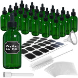 Nevlers 4 Oz Green Glass Dropper Bottle 24 PK | Leakproof Eye Droppers for Oils | Glass Tincture Bottles with Dropper, Shrink Wr