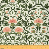 Erosebridal Flowers Garden Floral Orange Green Fabric by The Yard 5 Yards | Botanical Natural Aesthetic Decor Leaves Romantic Wa