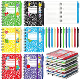 Wiooffen 12 Set Composition A6 Spiral Notebook Notepads with Ballpoint Pen