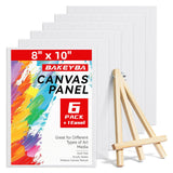 BAKEYBA Canvas for Painting with Mini Easel, 6 Pack 8x10 Canvas Board with 1 Wood Easel Blank Cotton Primed for Kids & Beginners