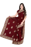 Tamaira Fashion Womens Plain Weave Pure Cotton Saree With Heavy Embroidery And Stone Work Without Blouse Piece (Maroon)