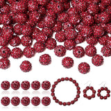 LAIDANLA 120pcs 10mm Dark Red Rhinestone Beads Baseball Beads for Crafting, Shiny Round Shamballa Disco Beads, Sparkle Crystal C