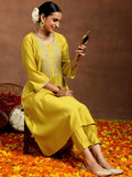 Libas Women'S Silk Blend Yoke Design Kurta Set (Gs993_Mustard Mustard Xl