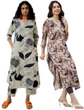 Gosriki Women'S Cotton Blend Printed Straight Kurta With Pant Pack Of 2 (Anaar Beige-Southz Wine-Gs_Xl_Multi_X-Large),Multicolour,,B0D6KTGJ87
