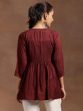 Libas Women'S Silk Blend Solid Regular Kurti (29143 Burgundy Burgundy 2Xl