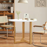 KithKasa 31.5 Mid Century Modern Round White Dining Table for 2-4, with Wood Legs & MDF Tabletop for Small Space Dining Room Nar