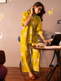 Libas Womens Printed Silk Blend Co-Ord Set For Women Mustard S 400233O
