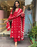Gosriki Women'S Rayon Viscose Printed Anarkali Kurta With Palazzo & Dupatta (Chakrika Red-Gs_M_Red_Medium),Red,,B0DS181XBL
