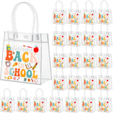 Aliceset 24 Pcs Welcome Back to School Gift Bags with Handle Plastic Clear Treat Goodie Candy Bags PVC Handbag for First Day of