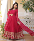 Fashion Basket Women'S Multi Georgette Anarkali Kurta Set With Duptta For Women (Pink, L)