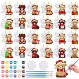 Suzile 24 Pcs Christmas Highland Cow Ceramic to Paint Ornaments for Tree Hanging Unpainted DIY Ceramic Painting Kit Ready to Pai