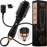Professional Dual Voltage Blowout Hair Dryer Brush for European Travel 110V-120V/220V-240V, Black Gold Dryer and Volumizer, Hot