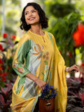 Libas Womens Printed Silk Blend Straight Kurta With Palazzos And Dupatta Yellow M