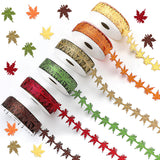 Hoteam 6 Rolls Thanksgiving Fall Ribbons Maple Leaf Shape Fall Craft Thin Ribbon 30 Yards Garland Maple Leaves Fabric Burlap Tri