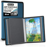 Dunwell 12x18 Art Portfolio Binder with Black Mounting Paper (Blue), Large Portfolio Folder for Artwork Storage, 24 Sleeves Disp