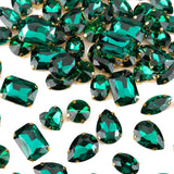 48PCS Emerald Crystal Sew On Rhinestones Gold Prong, Assorted 6 Large Shapes No Tiny Pieces, Sewing Gems for Costume Bags Shoes