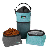 PetAmi Travel Dog Food Bag & Bowls Set, Collapsible Foldable Waterproof Dog Camping Bowls Cup Dish Accessories for Hiking, Sea B