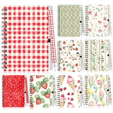 Fumete 9 Sets Strawberry Spiral Notebook with Retractable Ballpoint Pens, A5 Cute Journal Stationery Set, 80 Ruled Pages for Bac
