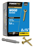 Power Pro Premium Exterior Wood Screws, #8 x 1-3/4Inch All-Purpose Deck Screws for Outdoor Projects, T-25 Star Bit Included, Bro