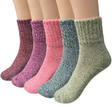 5 Pairs Womens Wool Socks Thick Knit Vintage Winter Warm Cozy Crew Socks Gifts (Style 01)