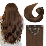 Sunya Clip-in Hair Extensions, 18 #4 Chocolate Brown, Real Human Hair, 8Pcs/120g, Straight, Clip-in Extension