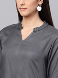 Idalia Rayon Solid A-Line Grey Kurta Set For Women Stylish Boat Neck Design Kurta Set With Palazzo Pant Set For Wedding & Festive Grey M