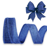 JaoZuyard Blue Burlap Ribbon 1 inch X 10 Yard Natural Blue Woven Ribbons DIY Handmade Solid Wired Edging Production Wreath Holid