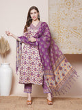 Anni Designer Women'S Rayon Blend Straight Printed Kurta With Pant & Dupatta (Madhu Yellow-Vks02_S_Yellow_Small),Yellow,S,,,