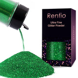Renfio Ultra Fine Glitter Powder Metallic Resin Glitter 2.11 Oz (60g) PET Flakes Crafts Sequins 1/128 Green Glitter Epoxy Chips