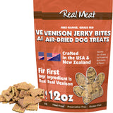 Real Meat Dog Treats - Two 12oz Bag of Bite-Sized Air-Dried Venison Jerky for Dogs - Grain-Free Jerky Treats Made up of 95% Free