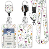 Gctriki Floral Flowers Lanyards for ID Badges, Cute Teacher Badge Holder with Lanyard, Retractable Reel Clip Keychain Vertical N