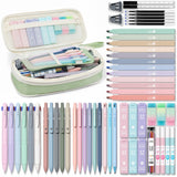 Four Candies 56 PCS Aesthetic School Supplies with Pencil Case, 6 Multicolor Pen, 12 Pastel Highlighters, 5 Gel Pens Black Ink,