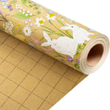 MAYPLUSS Easter Wrapping Paper Roll, Kraft Floral Easter Bunny Wrapping Paper with Reversible Gridline for Kids Girls Boys Gift