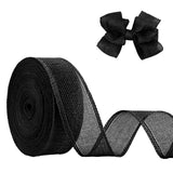 JaoZuyard Black Burlap Ribbon 1-1/2 inch X 20 Yard Natural Linen Woven Ribbon DIY Handmade Wired Edging Production Wreath Holida