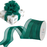 HUIHUANG Dark Green Sheer Wired Ribbon with Satin Stripe 1-1/2 Green Christmas Tree Ribbon for Bows Making, Wreaths, Garland, G